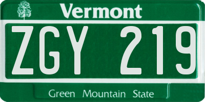 VT license plate ZGY219