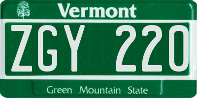 VT license plate ZGY220