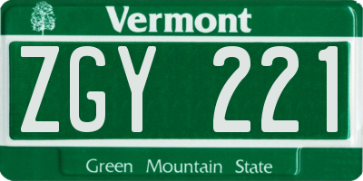 VT license plate ZGY221