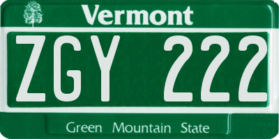 VT license plate ZGY222