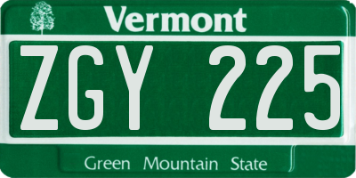 VT license plate ZGY225