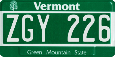 VT license plate ZGY226