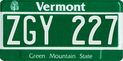 VT license plate ZGY227