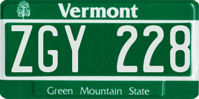 VT license plate ZGY228