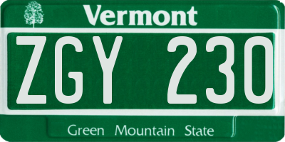 VT license plate ZGY230