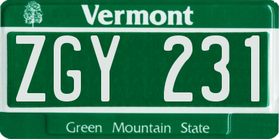 VT license plate ZGY231