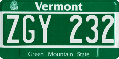 VT license plate ZGY232
