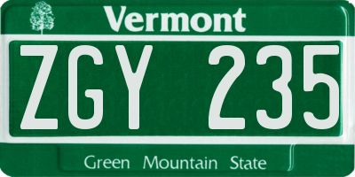 VT license plate ZGY235