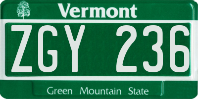 VT license plate ZGY236