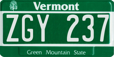 VT license plate ZGY237