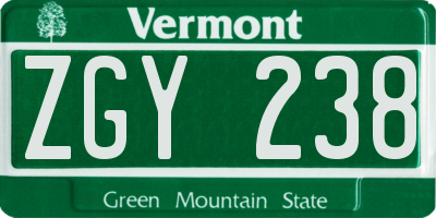 VT license plate ZGY238