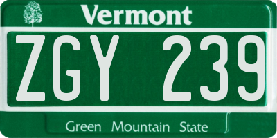 VT license plate ZGY239