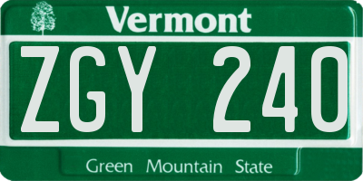 VT license plate ZGY240