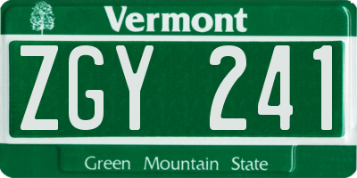 VT license plate ZGY241