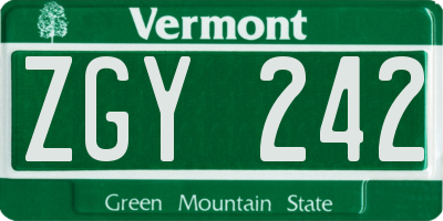 VT license plate ZGY242
