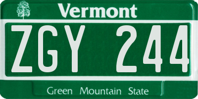 VT license plate ZGY244