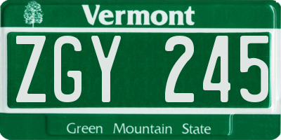 VT license plate ZGY245