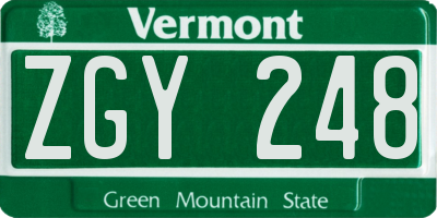 VT license plate ZGY248