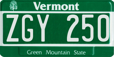 VT license plate ZGY250