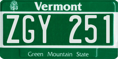 VT license plate ZGY251