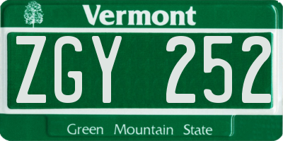 VT license plate ZGY252