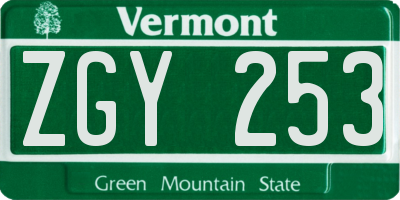VT license plate ZGY253