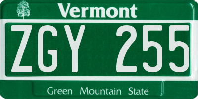 VT license plate ZGY255