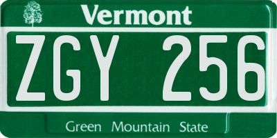 VT license plate ZGY256