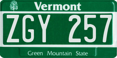 VT license plate ZGY257