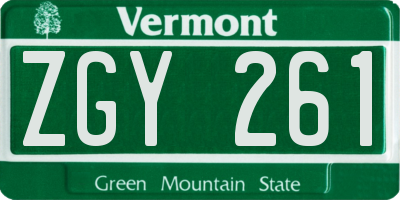VT license plate ZGY261