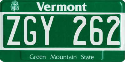 VT license plate ZGY262