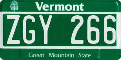VT license plate ZGY266