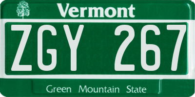 VT license plate ZGY267