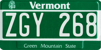VT license plate ZGY268