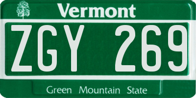 VT license plate ZGY269