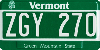 VT license plate ZGY270