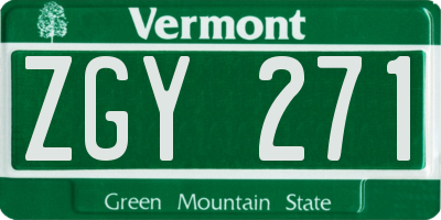 VT license plate ZGY271