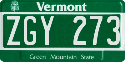VT license plate ZGY273