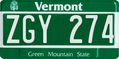 VT license plate ZGY274