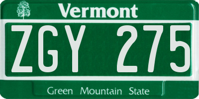 VT license plate ZGY275