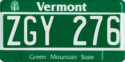 VT license plate ZGY276