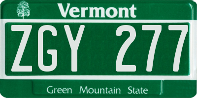 VT license plate ZGY277