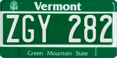 VT license plate ZGY282
