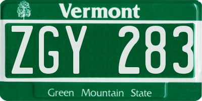 VT license plate ZGY283