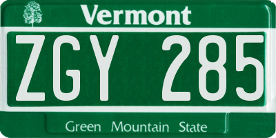 VT license plate ZGY285
