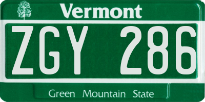 VT license plate ZGY286