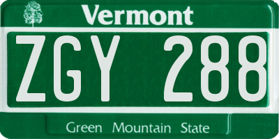 VT license plate ZGY288
