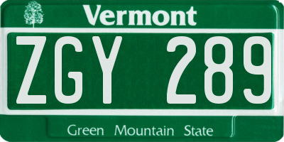 VT license plate ZGY289