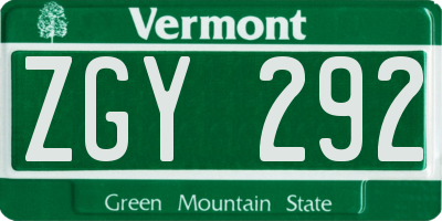 VT license plate ZGY292
