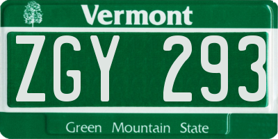 VT license plate ZGY293